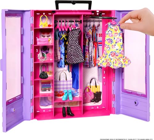 Image of Barbie Fashionistas Ultimate Closet Accessory, Translucent Doors, Storage Spaces, Fold-Out Rack, 6 Hangers, Great Gift for 3 Years Old & Up