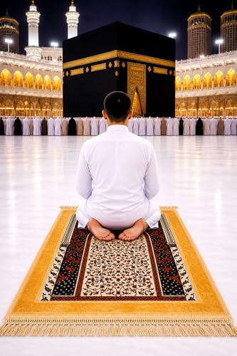 Image of Janamaz Prayer Mat Turkey Soft Velvet | Namaz Mat, Janimaz Namaz Aasan, Islamic Prayer Rug for Salah | 70x110 CM (Printed White3)