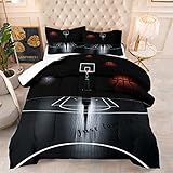 Tailor Shop Sports Basketball Comforter Set for Boys Teens Men Black Basketball Court Comforter Basketball Quilt Bedding Set Soft Lightweight Microfiber Full Size with 1 Comforter 2 Pillowcases…