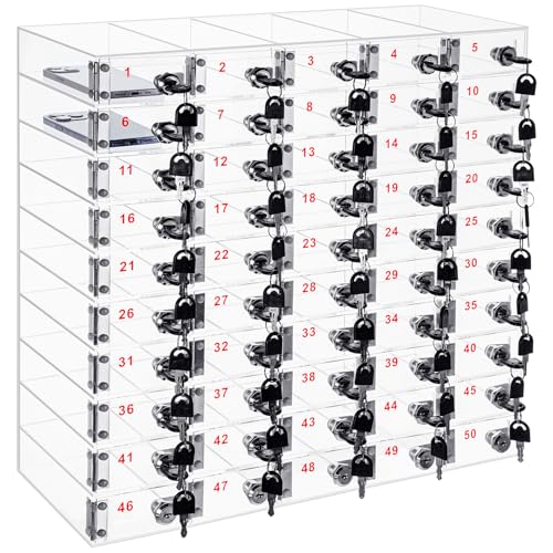 Image of Layhit Clear 50 Slots Cell Phone Locker Box for Classroom Clear Acrylic Cell Phone Storage Cabinet Bin with Door Locks for Classroom School Students Office Factory Employees