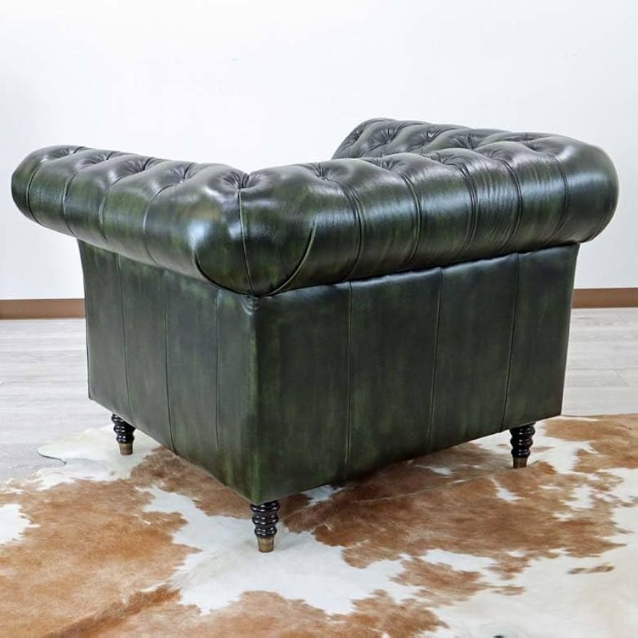 チェスターフィールド 布張り オリーブグリーン 1人掛けソファ