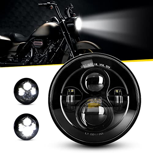 Image of Dot Approved 7Inch Black LED Headlight Compatible with Motorcycle Tour,FLD,Softail Heritage,Street Glide,Road King,Electra Glide,Yamaha V-Star Road Star Wrangler