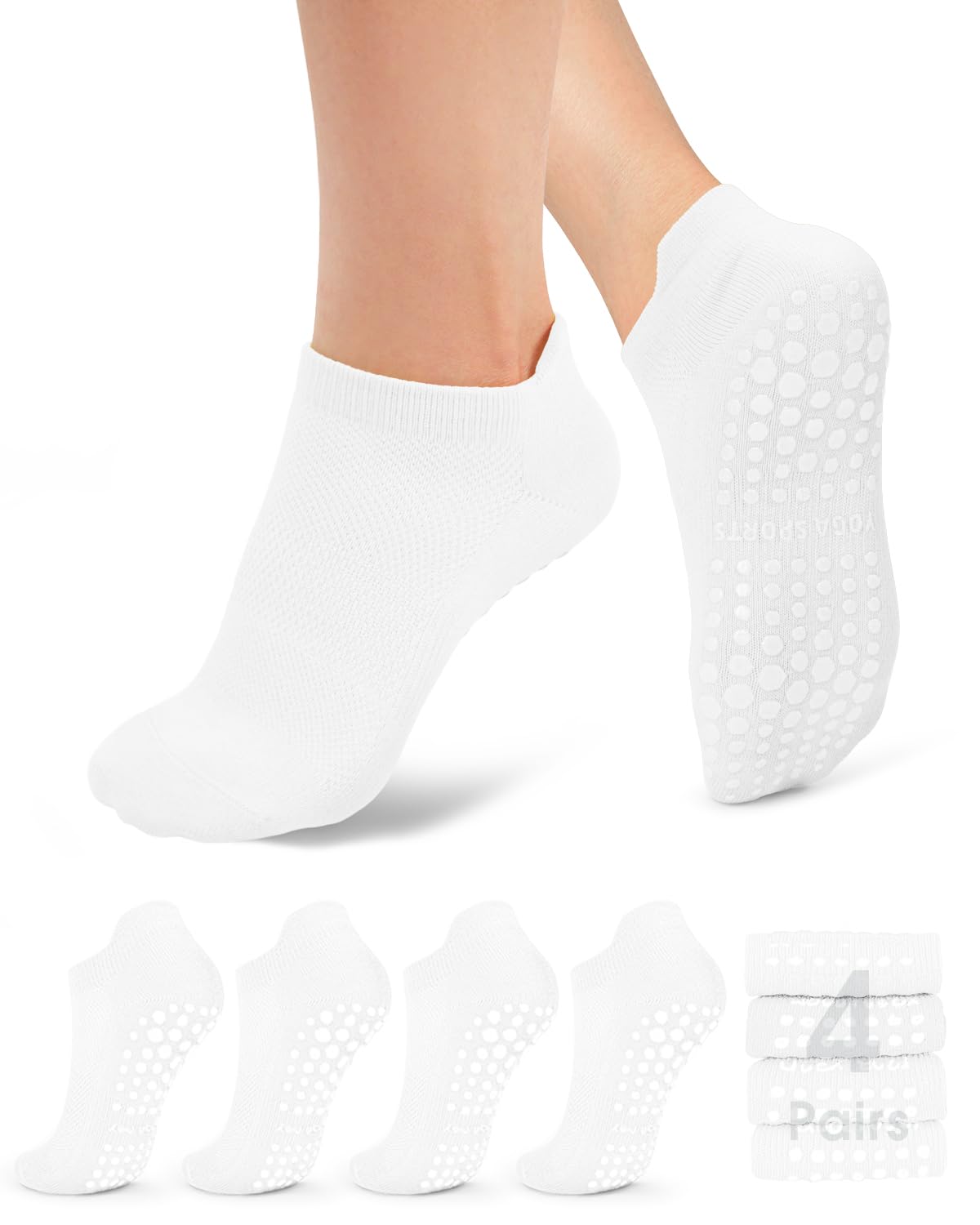 yeuG Pilates Socks for Women Non Slip Grip Socks for Yoga, Barre, Hospital, Barefoot Grippy Yoga Sock Womens Gifts 4 Pairs