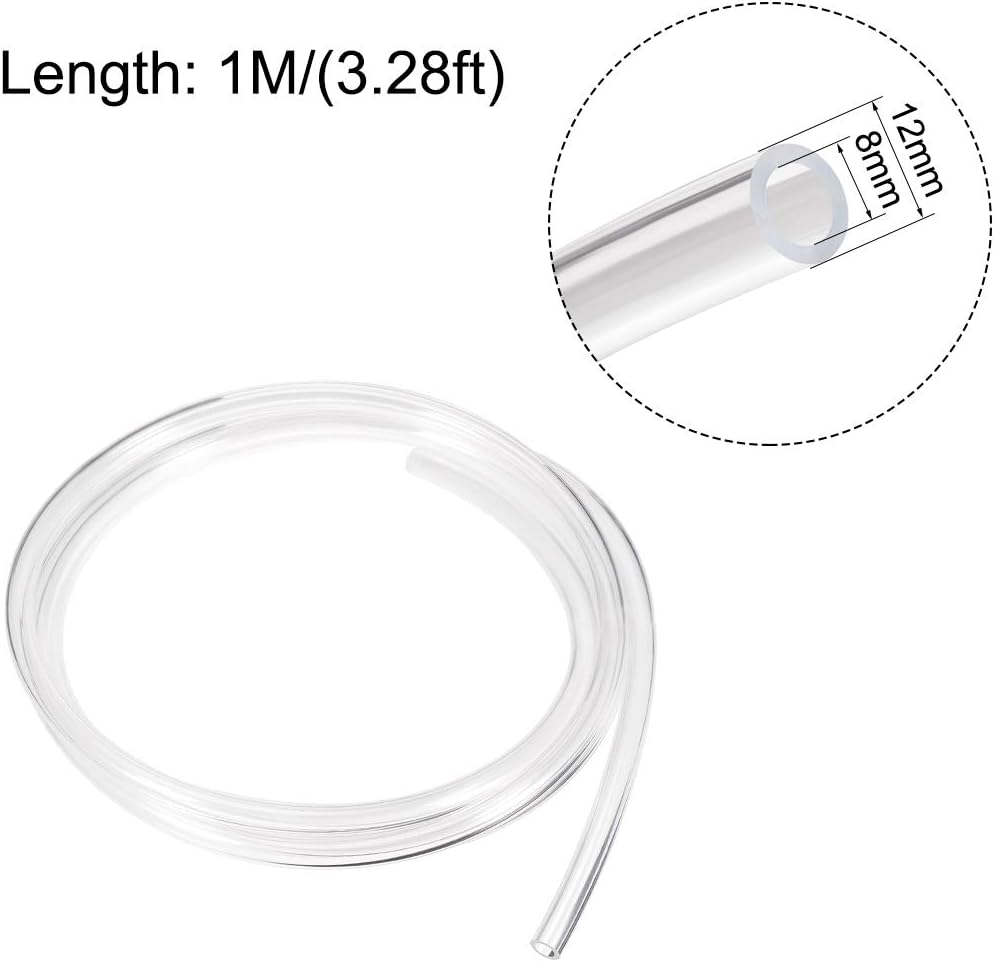 uxcell Pneumatic Air Tubing, 12mm OD x 8mm ID 1m(39.4 Inch) PU Polyurethane Air Compressor Tubing Hose Pipe Transparent
