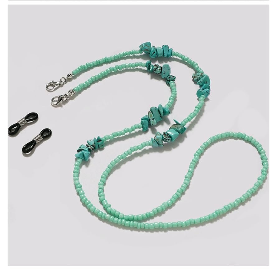 Chaîne de lunettes turquoise en perles de verre cordon suspendu chic - 2