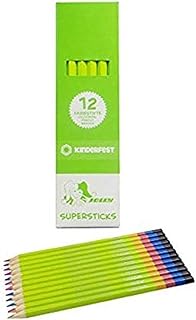 JOLLY Superstick Rainbow lápices de colores, 4 colores en un lápiz, rosa-morado-azul-amarillo, irrompibles y a prueba de niños, no tóxicos, 12 lápices