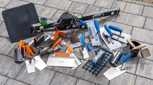 Mivos Kellen-Set 4-teilig - 2x Eckenkelle Rostfreie 80 x 60 mm - Stukateurkelle 120 x 128 mm - Trapezkelle 160 x 75 mm - Meurerkellen Set aus Edelstahl - Softgriff - Made in EU