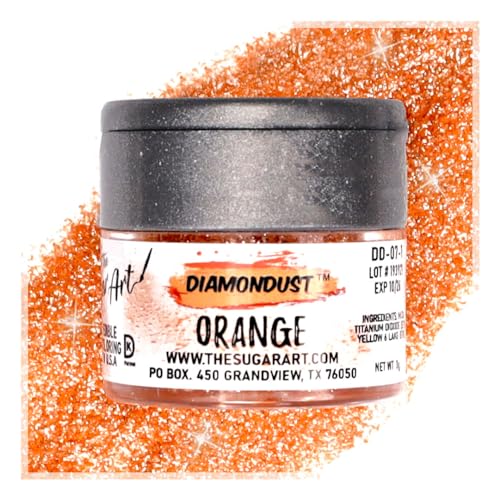 Orange Edible Glitter for Drinks, Cocktails, Cake Decorating, Strawberries, Chocolates & More | No Taste | 4g | 100% Food-Safe | Kosher, Vegan, Gluten & Nut Free | DiamonDust by The Sugar Art