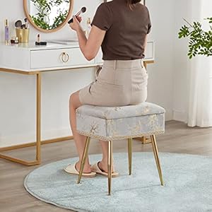 Soohow storage ottoman foot rest makeup vanity stool with gold hot stamping vanity chair for makeup room foot stool for living room bedroom storage ottomanmetal legs  urban country home decor