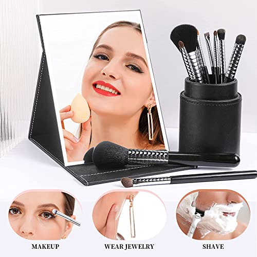 Image of Portable Folding HD Makeup Mirror, Frameless Slim PU Leather Desktop Mirror with Adjustable Stand for Personal Use, Travel, Desktop (Set of 1, Black)