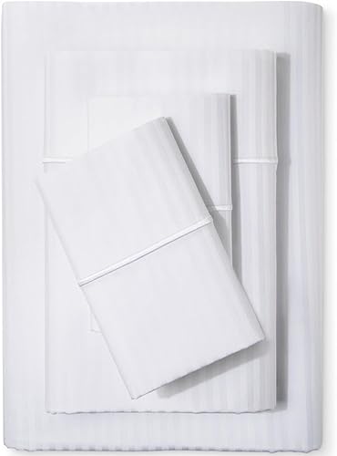 Feather & Stitch - Juego de sábanas de damasco de 500 hilos, 100 % algodón, suaves, transpirables, 4 piezas de 18 pulgadas de profundidad, tejido de