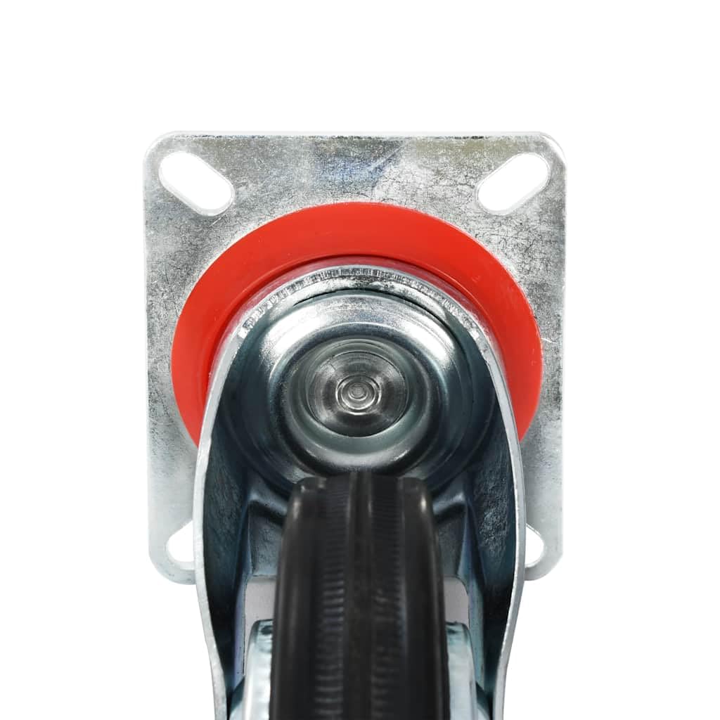 12 ruedas giratorias de goma de 100 mm con marco de hierro revestido de zinc para taller carro de transporte y plataforma, silencioso, resistente a los arañazos, soporta hasta 70 kg, ideal