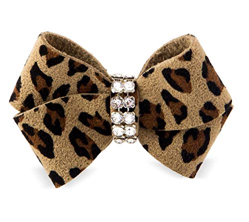 Susan Lanci Designs Pet Premium Ultrasuede Nouveau Hair Bow with Swarovski Crystals, Cheetah, Small