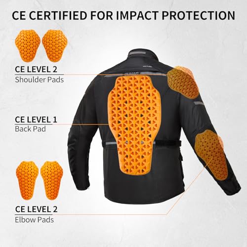 DUHAN Motorcycle Jacket Men, Waterproof Motorcycle Riding Jacket CE Level 2 Armor 3 In 1 Windproof biker Jacket Reflective with Detachable Thermal Liner for All Season Motorbike/Motorcross/Mtb/ADV