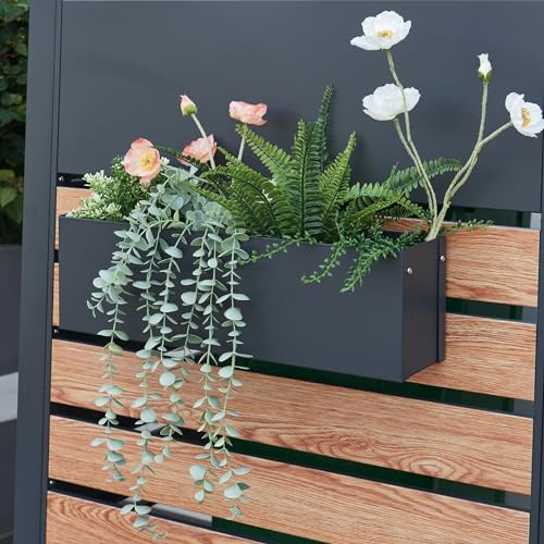 [en.casa] Cassetta di Fiori per Balcone Portapiante Rettangolare in Acciaio Fioriera da Appoggiare sul Parapetto Balcone 50 x 12 x 15 cm Antracite