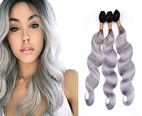 Grey Human Hair 3 Bundles Body Wave Brazilian Remy Human Hair Extensions For Women 3 Bundles Ombre Hair Weaves Black To Grey 3 Bundle 18 20 22 Inch
