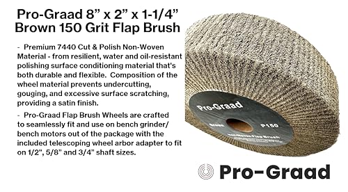 Image of 8 inch x 2 inch Brown P150 Cut & Polish Non-Woven Bench Grinder Polishing Burnishing Satin Finishing Flap Brush Wheel, Aluminum Copper Metal Golf Club Refurb, Compatible for 1 /2 inch, 5 /8 inch, 3 /4 inch Arbor