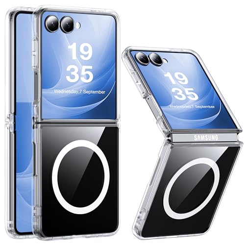 Image of NO.1 Magnetic for Samsung Galaxy Z Flip 7 Case with MagSafe [Crystal Clear] [Anti-Yellowing ][Military Grade Drop Tested] with Soft Silicone Bumper for Samsung Flip 7 Case Slim,Transparent