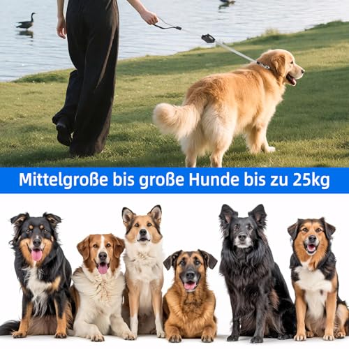 Automatische Hundeleine - 1.4m Einziehbare Leine - 150KG Max Zugkraft PA66+Polyester - 3M Reflektierend für Nachtsicherheit - Bis 25KG Hunde Schwarz