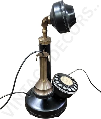 Miniatura 4 de Réplica antigua Teléfono LandlineTelephone Vintage Classic Rotary Dial Teléfono de escritorio Negro y Latón Antiguo (latón, hierro y baquelita)