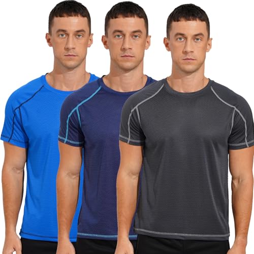 YEAHDOR Men 3 Pieces Quick Dry T-Shirts Moisture Wicking Rashguard Swim Shirts Workout Running Tops