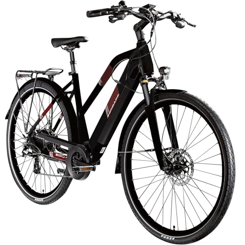 ZÜNDAPP Ebike Damen 28 Zoll Trekkingfahrrad | E Bike 24 Gänge 155-170 cm Elektro Fahrrad | E-Bike Elektrofahrrad mit hydraulischen Scheibenbremsen | Z810 (schwarz/rot, 50 cm)