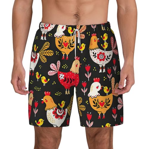 Short de bain surf homme anti-transpiration à motif poulet