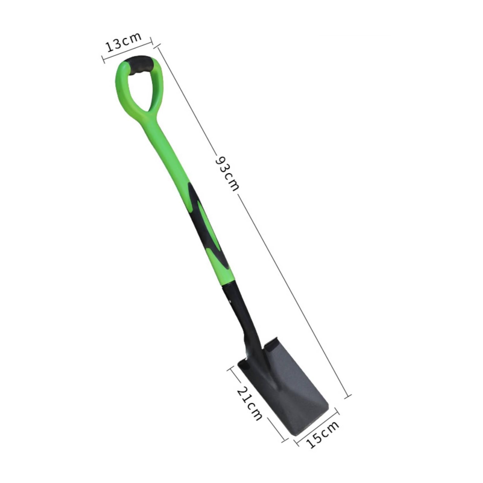 Giardino Terreno Pala Giardinaggio Attrezzo Acciaio al Manganese 15 Mm Asta Nera con Presa Adatta a Piantare Gestione Aiuole Manutenzione Del Prato, Manico Verde, Testa Quadrata Nera