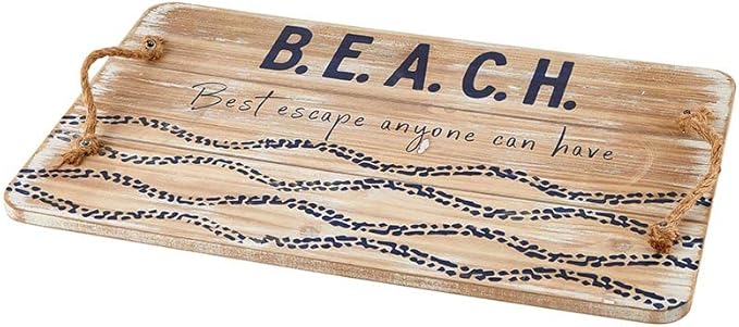 Tabletop Beach Themed Wooden Coffee Table, Living Room or Kitchen Décor Serving Tray, 20 x 12.5-Inch, Best Escape
