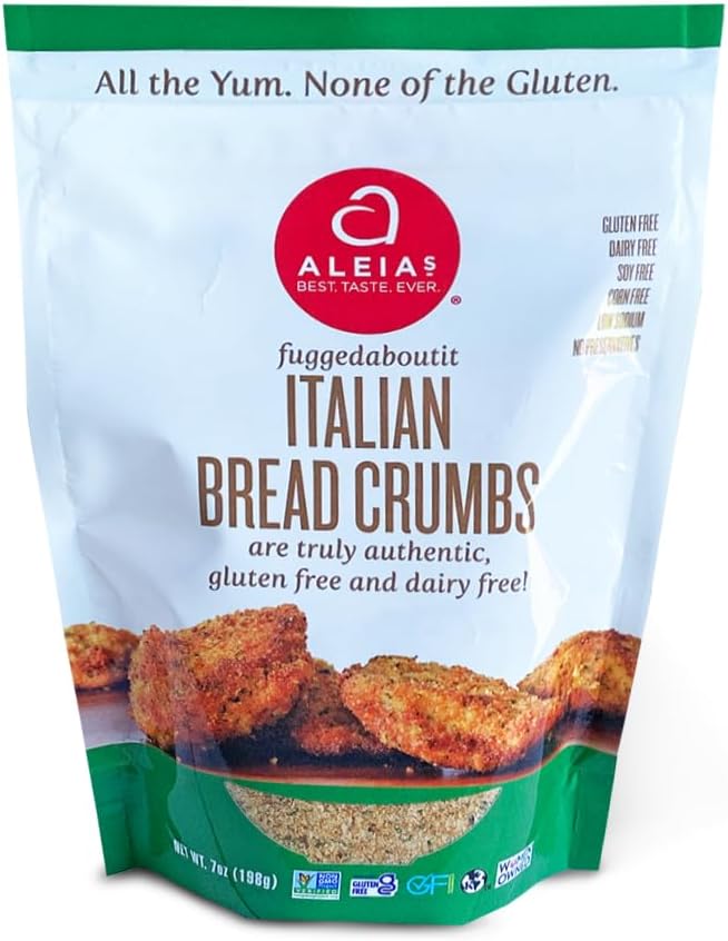 Aleia’s Gluten Free Italian Bread Crumbs – 7 oz (1 Pack) – Savory Breading for GlutenFree Recipes – Dairy Free, Kosher, Low Sodium, Non-GMO