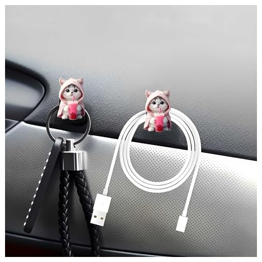 2pcs Cute Cat Drinking Multi-Functional Adhesive Car Organizer Hooks for Hanging Keys, USB Cables, and Headphones - Strong Adhesive & Ideal Gift for Dashboard and Home Use.