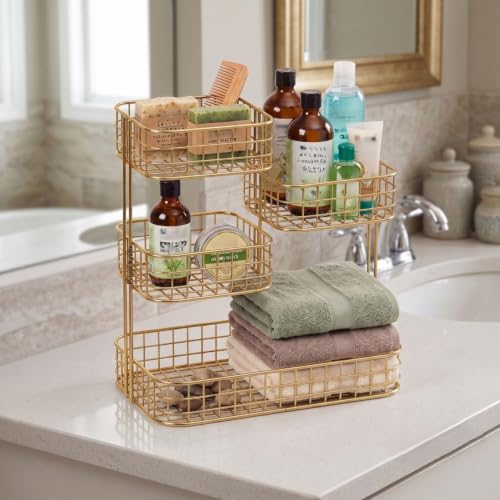 Image of 4 Tier Fruit Basket for Kitchen | Space Saving Decorative Kitchen Organizer | Multi-Layer Dining Table Organizer for Fruits, Snacks & Jars (4 Tier - Gold)