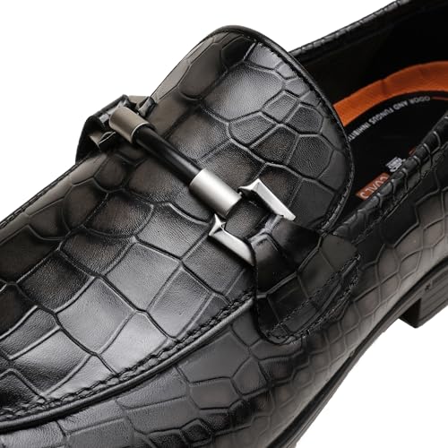 Image of Mens Leather Penny Loafers, Classic Crocodile Printed Business Dress Shoes with Metal Buckle Slip on Penny Shoes for Mens