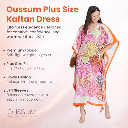 Image of Oussum Women Long Maxi Plus Size Polyester Kaftan Gown, Womens Kaftan Dresses Lounge Resort Wear, Plus Size Kaftan