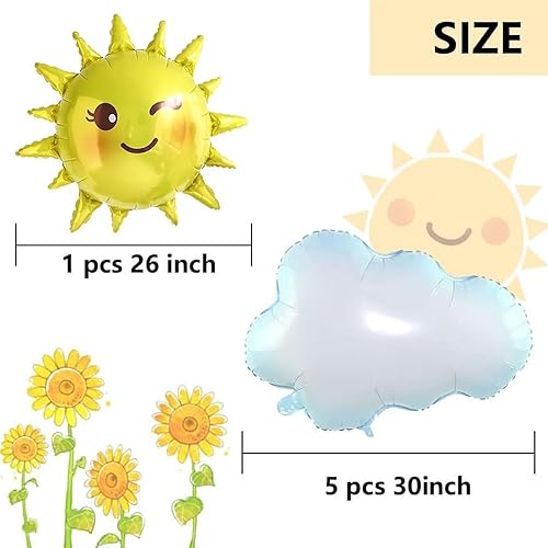Miniatura 2 de Juego de globos de sol y nubes, 1 globo de lámina de sol, 6 globos de Mylar de lámina de nube blanca para boda, cumpleaños, decoración de fiesta