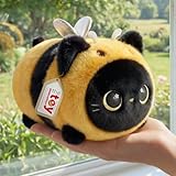 Mewaii Schwarze Katze Biene Plüschkissen 20CM Weiches Kawaii Kuscheltier für Kinder,Niedliches Katze Plüschtier,Perfektes Kuschelkissen und Geschenk