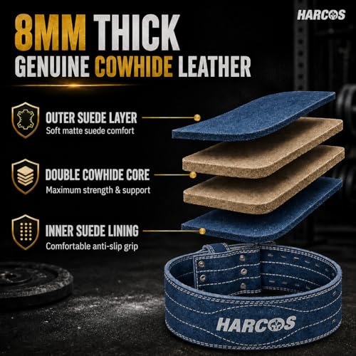 Image of Harcos Genuine Leather Unbreakble, non tearable 8mm Heavy Gym Belt for Men & Women Workout Deadlift Belt for Gym Suede Powerlifting Weight Lifting for Heavy Workout gym belt (Gray, Large)