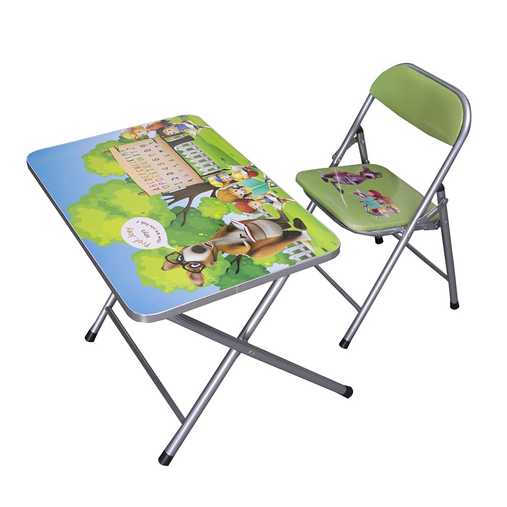 WT-EASYCARE Kids Table and Chair Set Metal Desk Chair | Folding Educational Table Chair | Table Chair Set for Growing Kids | Junior’s Study Table Set- Joey