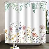 Remandacy Floral Shower Curtain,Plant Shower Curtain Spring Floral with Refreshing Leaves Green Leav