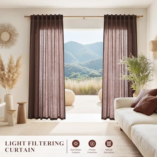 Image of Joywell Linen Curtains, Rustic Brown, 84 Inches Long