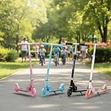 iimono117 キックスクーター 子供 キックボード 2輪 光る LEDタイヤ 3段階高さ調整 ブレーキ スタンド付き 耐荷重50kg 折りたたみ式 ハンドル高さ調節 滑り止め クリスマス 誕生日プレゼント (ブルー)