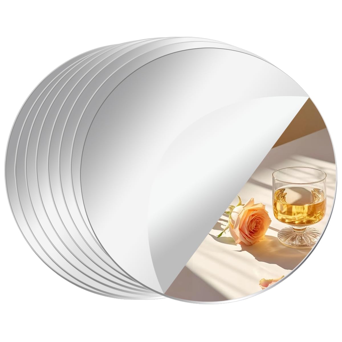 8 Pack Acrylic Round Mirrors, 8 inch Circle Mirror Tiles Self Adhesive Mirror Stickers for Wall Home Living Room Bedroom Decor, Small Mirrors for Crafts (Thickness 1 mm) (8 inch/20cm)
