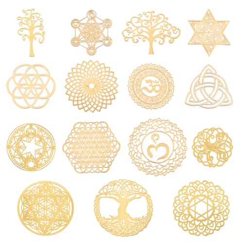 OLYCRAFT 15pcs Energy Rune Stickers Geometry Orgone Pyramid Sticker Autoadhesivo Golden Brass Stickers Energy Tower Material para Álbumes de Recortes DIY Resina Crafts Phone