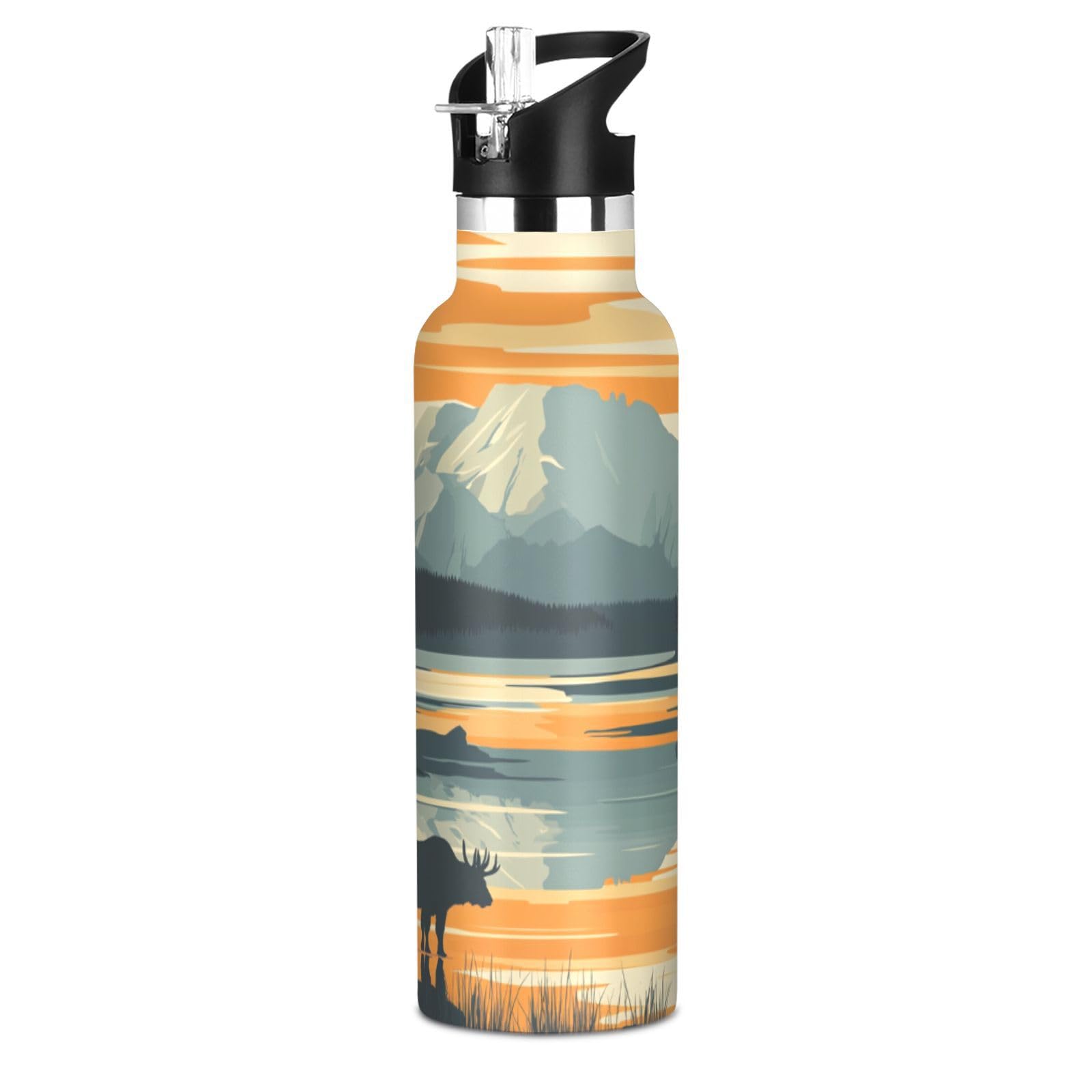 Selerdon Sports Water Bottle Yellowstone National Park Stainless Steel Beverage Container 20 oz Coffee Cup with Detachable Straw & Leakproof Lid for Office/Travel/Outdoor