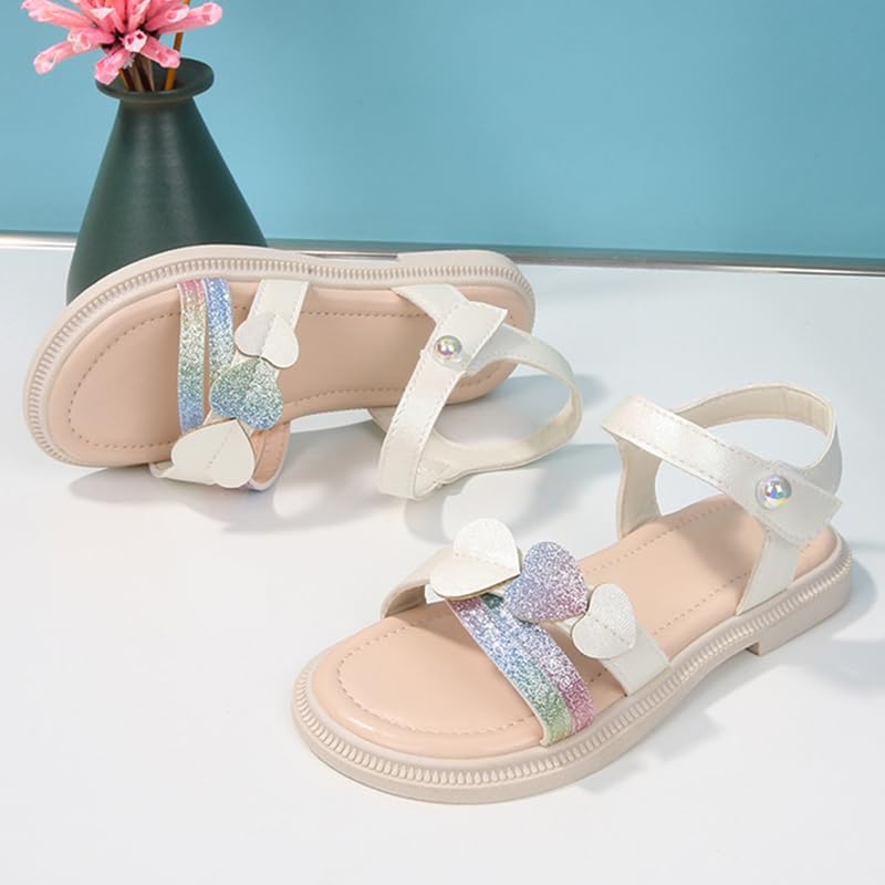 Image of kkdom Girls Cute Heart Sandals Open Toe Summer Flats Dress Sandals Shoes
