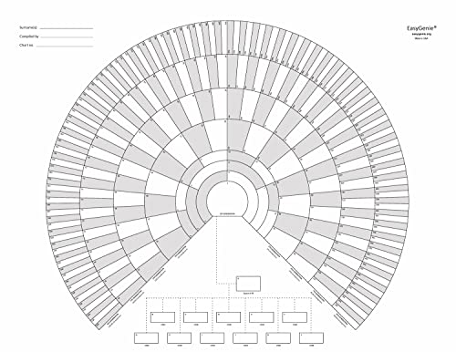 EASYGENIE 10 Blank Fan Charts with Family Members (9 Generations/267 Names)