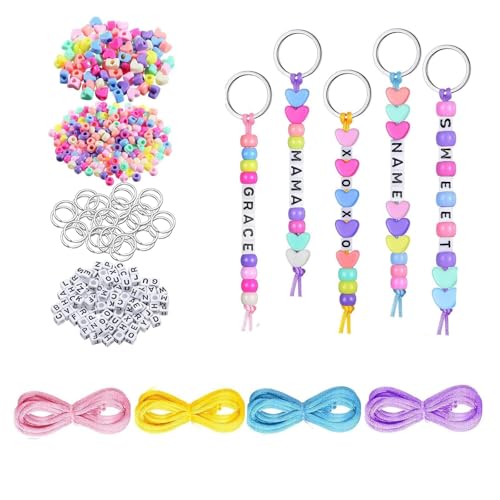 COZERI 566PCS Keyring Keychain Making Kit - DTY Key Rings for Crafting Includes Keyring Chains Letter Bead Beads Heart Bead Cords Make Your Own Keyrings for Party Bestie Birthday