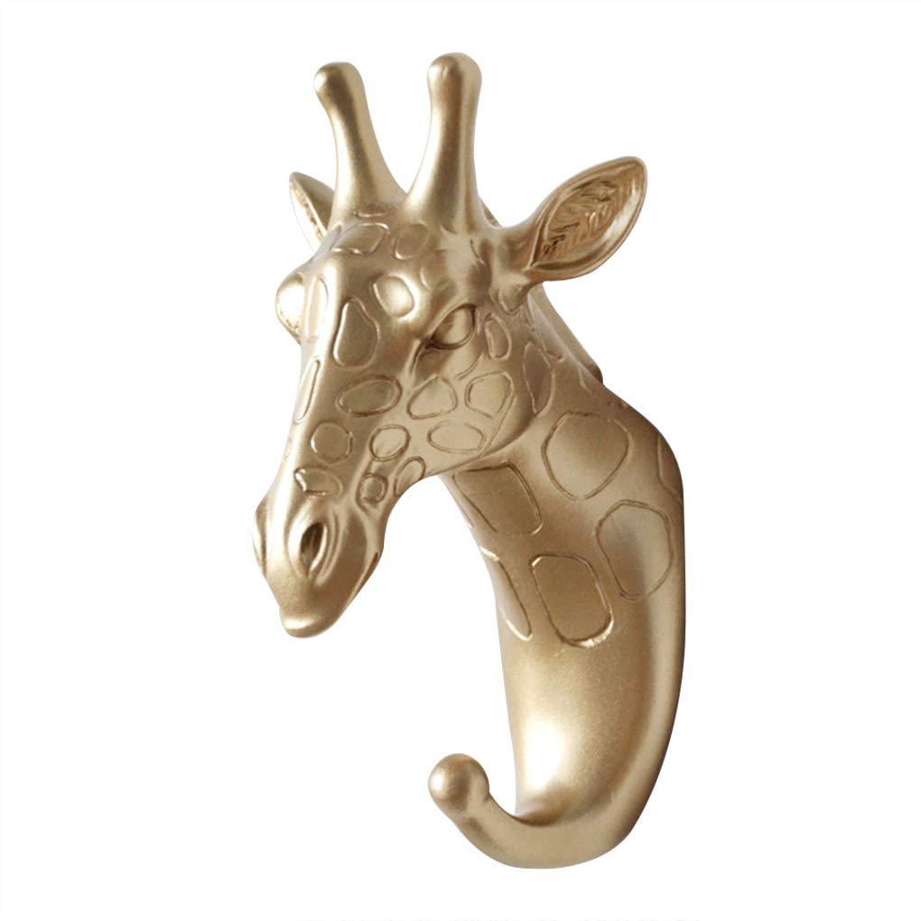 WOVEBIUS 3D Animal Head Wall Hanger Resin Coat Hat Hanging Hook Heavy Duty Holder Rack Home Decoration Type 3,Gold,Giraffe