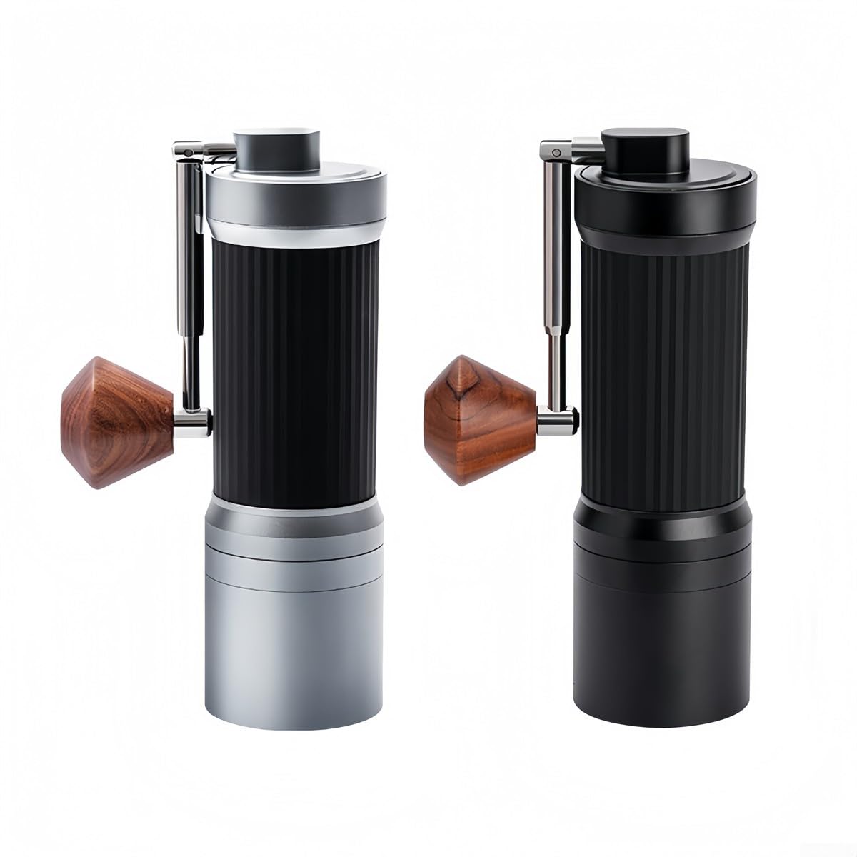 Molinillo de café manual, molinillo de rebabas ajustable de acero inoxidable con 24 ajustes de molienda, mango plegable portátil para espresso vertido, viajes, camping, negro (plateado)