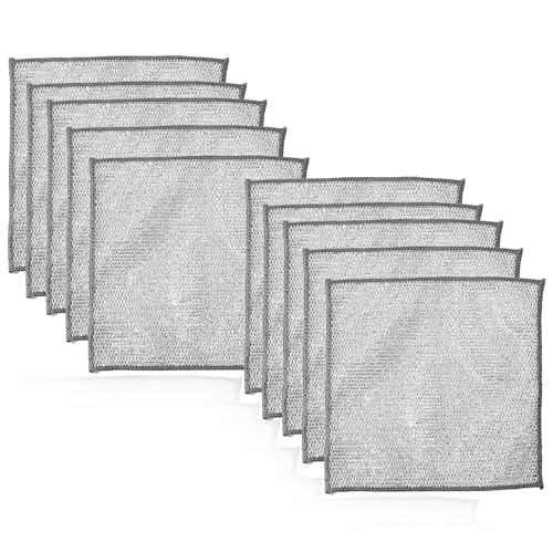 10 Piezas Estropajo Aluminio,Paños de Limpieza de Alambre Multiusos,Paños de Alambre Metálico,Paños de Cocina Reutilizables Sin Arañazos para Superficies (Plata,20x20 cm)